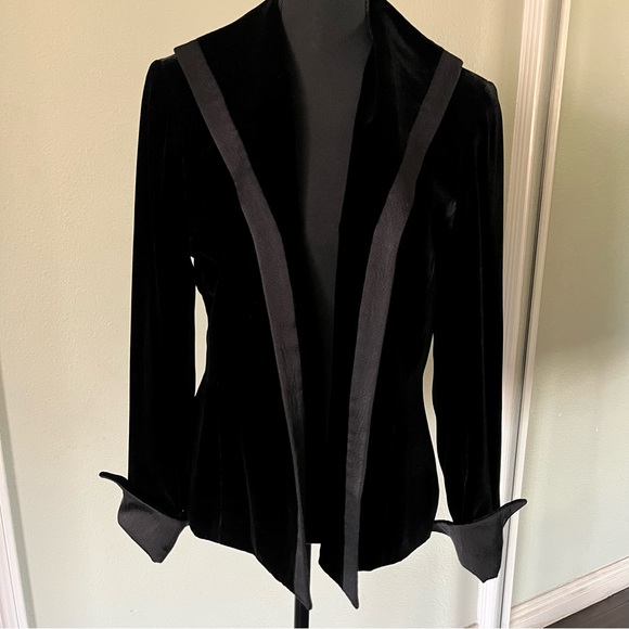 Doncaster Black Velvet Satin Trim Open Blazer Size 8 - Picture 3 of 8